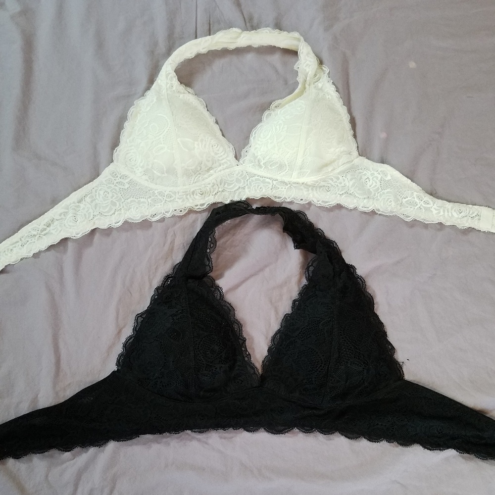 2 free press lace halter bralettes! M